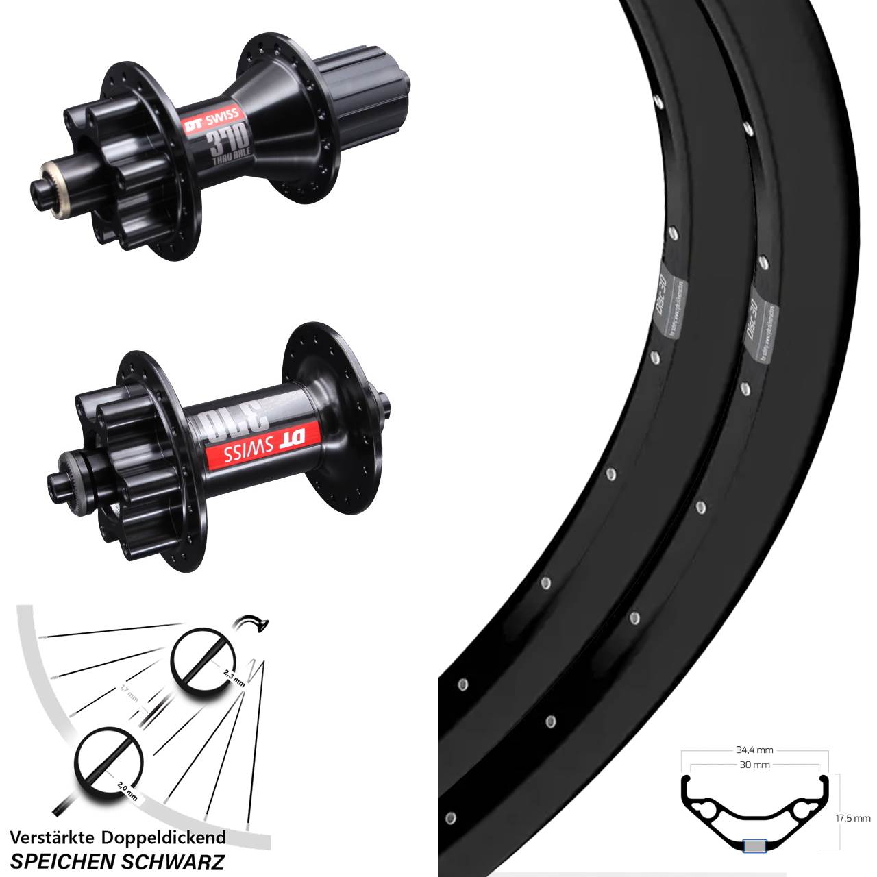 27,5 Zoll Ryde Disc 30-370 DT Swiss 370 Hybrid Laufrad-Satz QR 8-11 fach HG