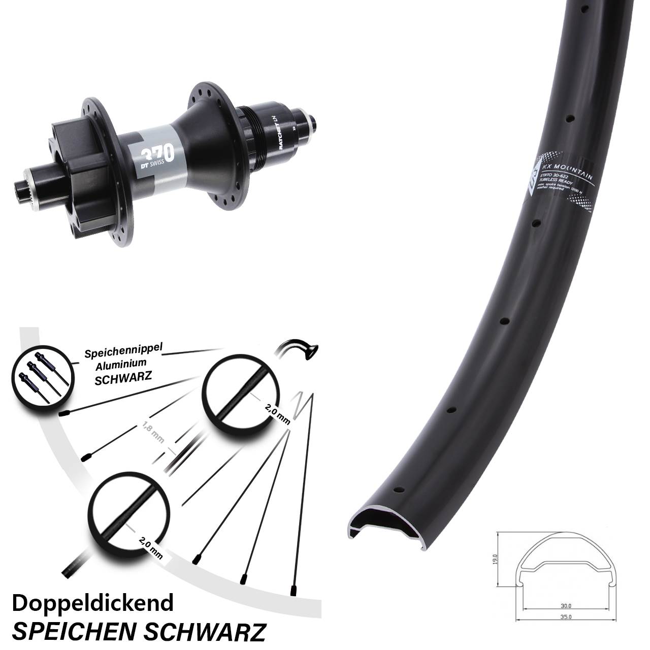 Boost Disc Laufrad für Schnellspanner 29 Zoll KX Mountain DT Swiss 370 XD