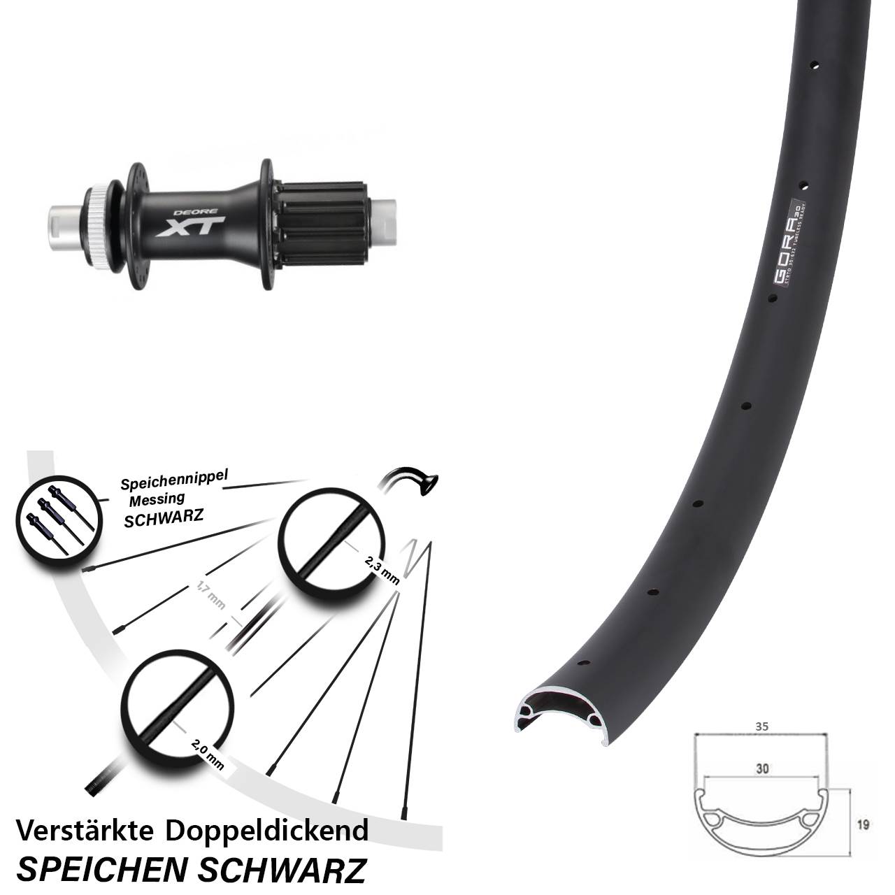 Disc Hinterrad 26 Zoll Gora 30 Shimano XT 8-11 fach 12x142