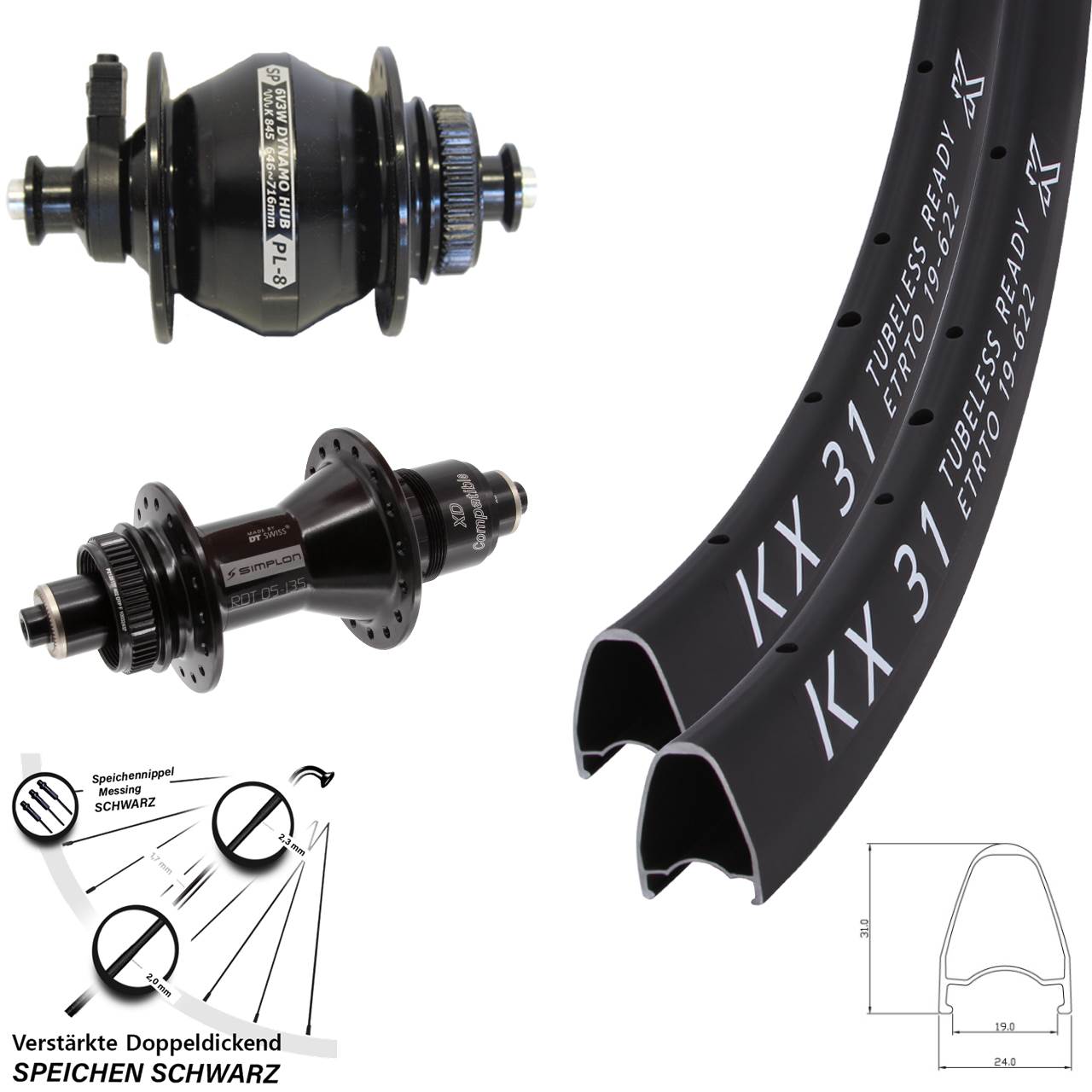KX 31 DT Swiss 370 Shutter Precision PL-8 28 Zoll Disc Laufradsatz für Schnellspanner XD