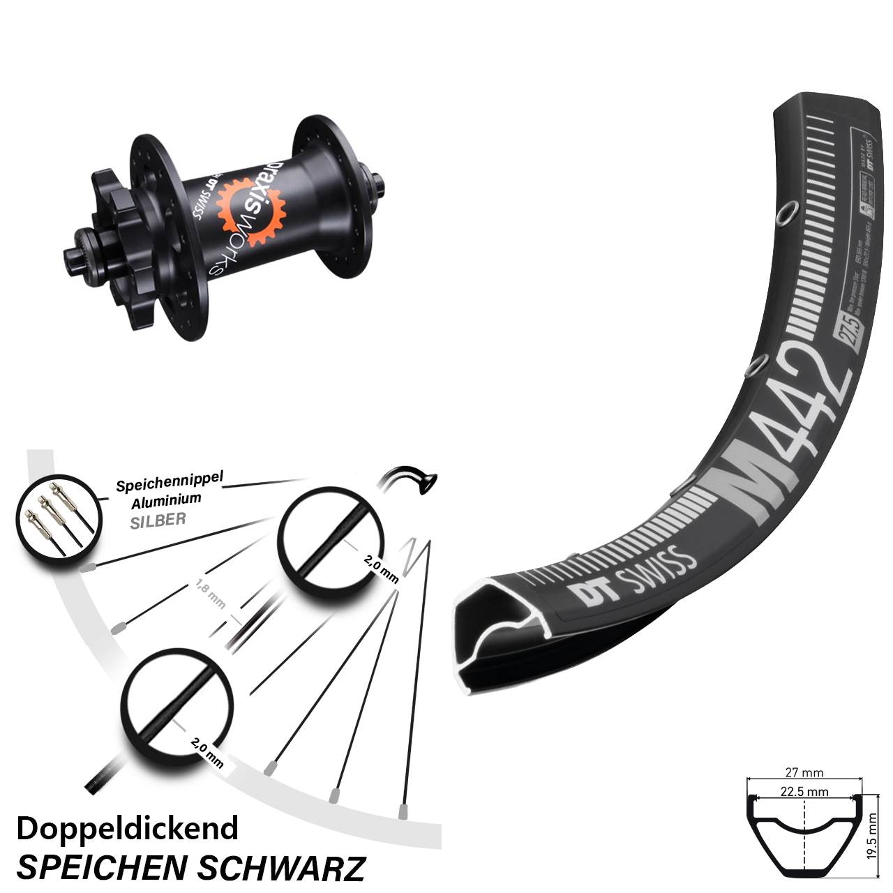 6-Loch Vorderrad 29 Zoll DT Swiss M442-350 für Schnellspanner