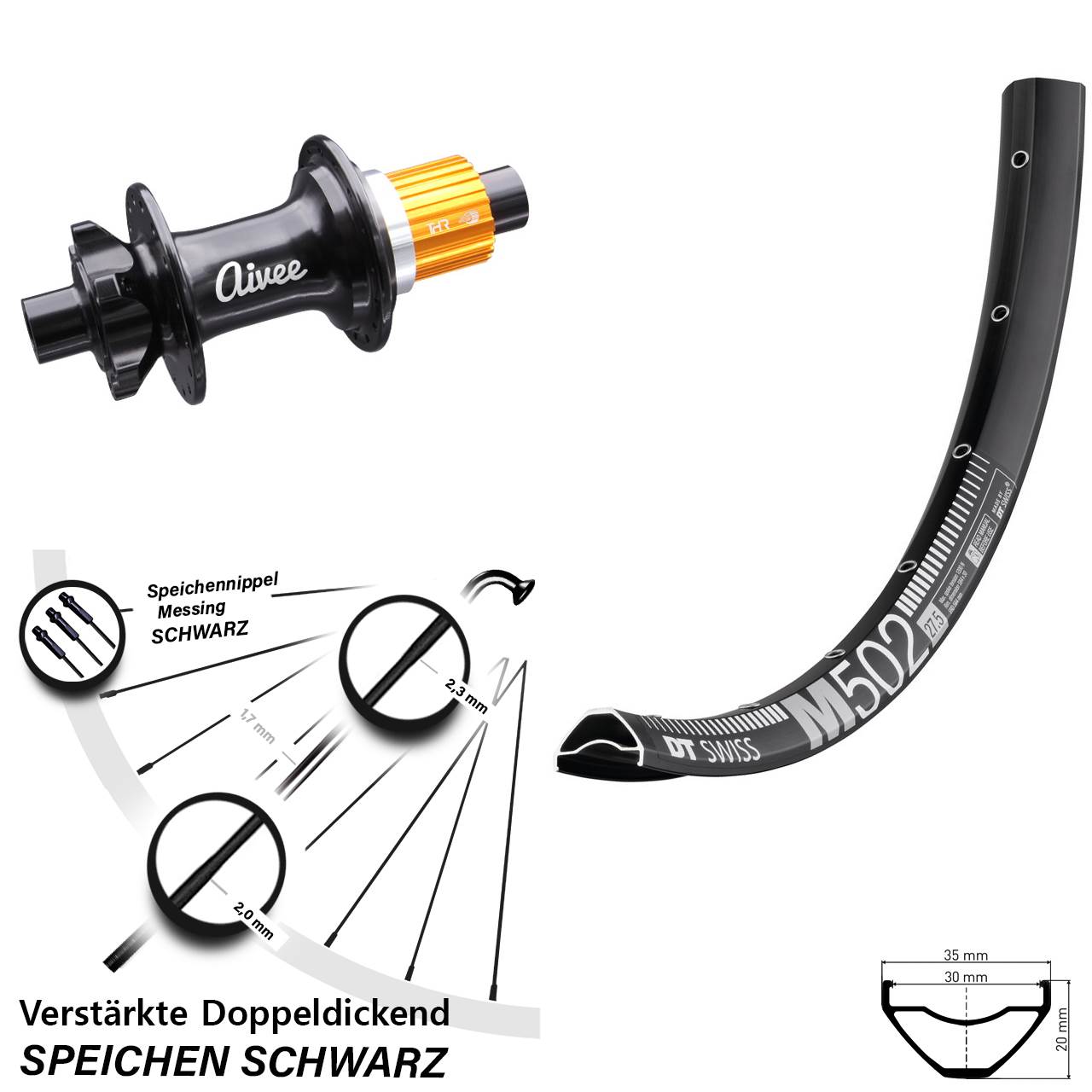 DT Swiss M 502 Aivee Classic 29 Zoll Disc Laufrad 12x148 Shimano Micro Spline