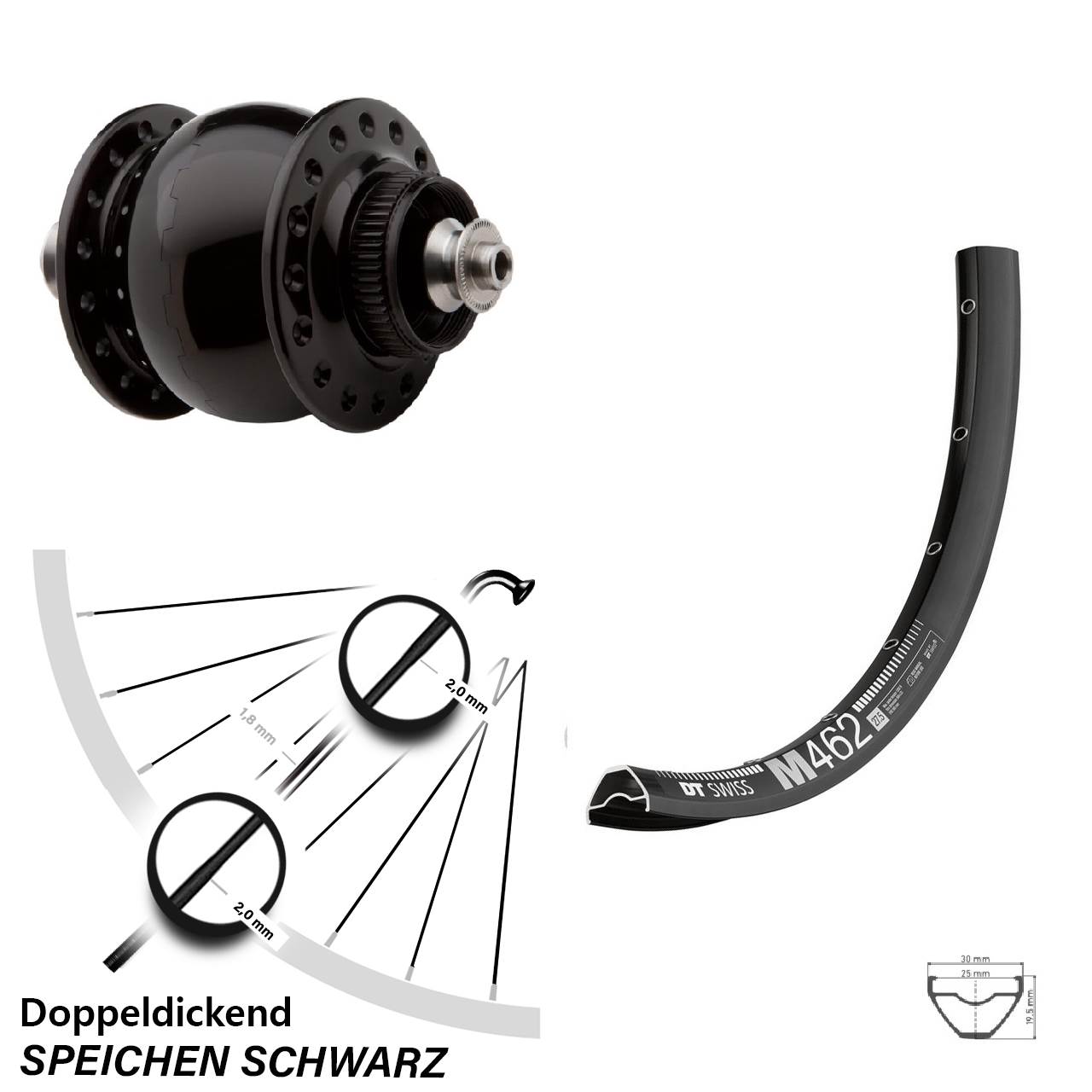 SONdelux DT Swiss M 462 650B Centerlock Dynamovorderrad für Schnellspanner