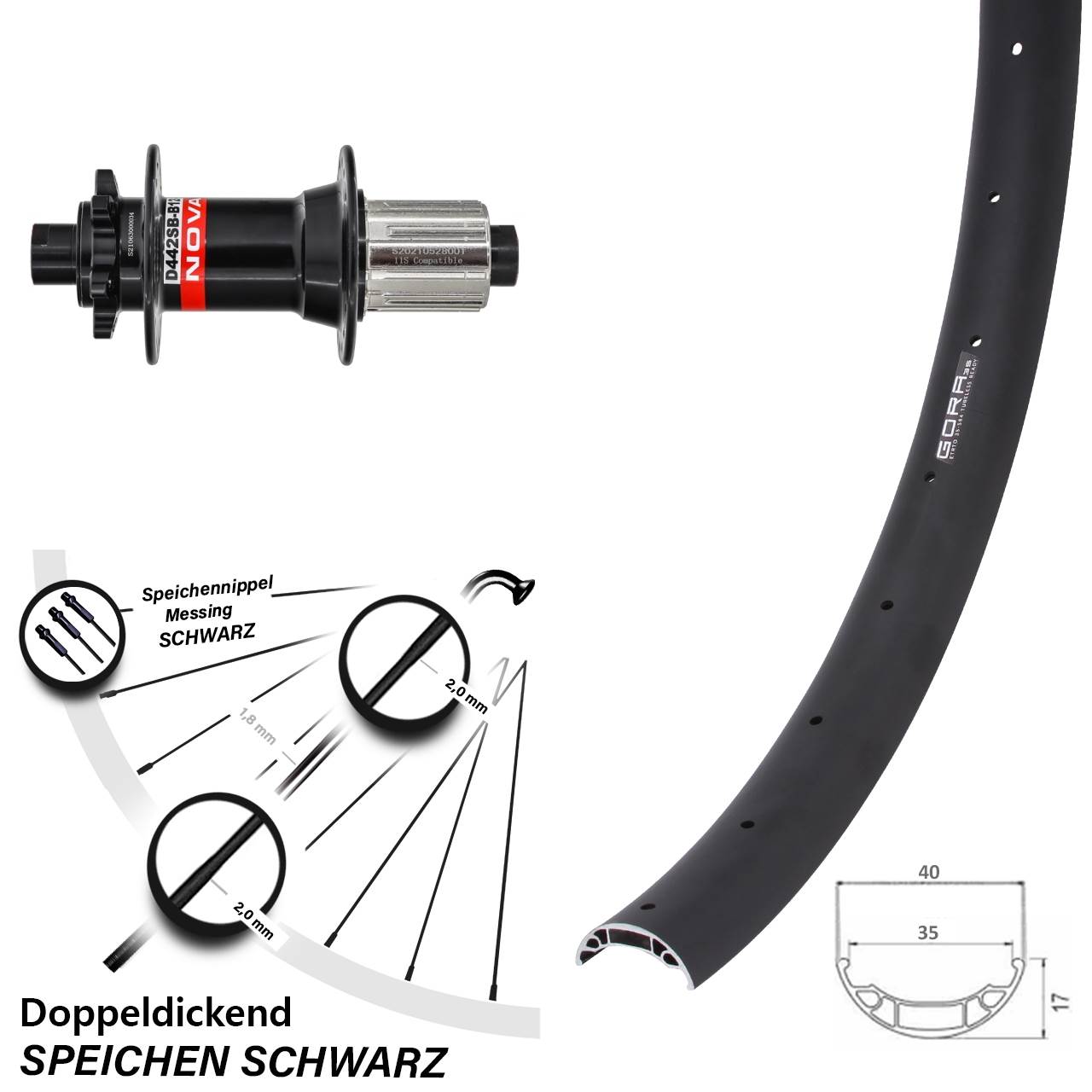 Hinterrad 6-Loch 27,5 Zoll Gora 35 Novatec D442 8-12 fach 12x148 Boost