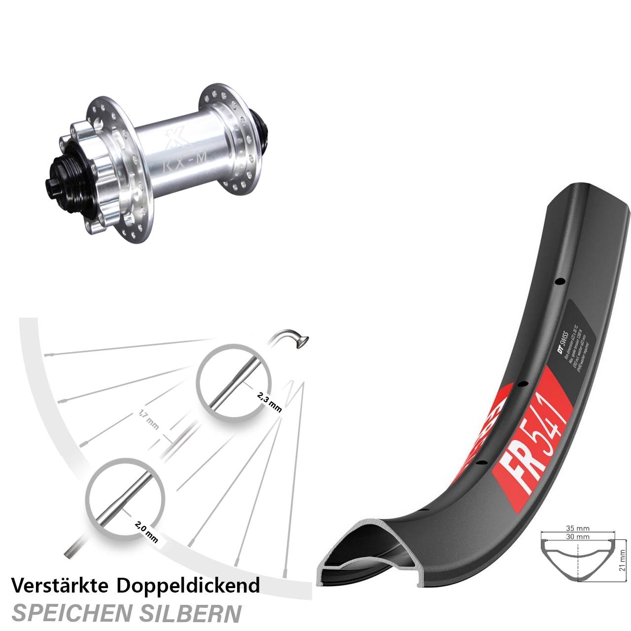 DT Swiss FR541 KX-M 29 Zoll 6-Loch Vorderrad für Schnellspanner