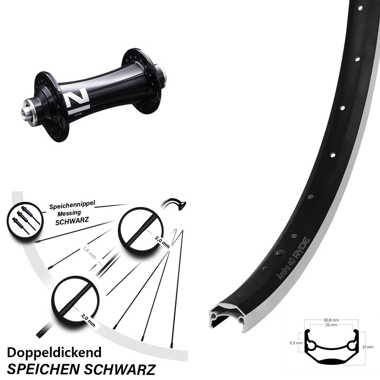 Vorderrad QR 26 Zoll Ryde Andra 40 Novatec A141