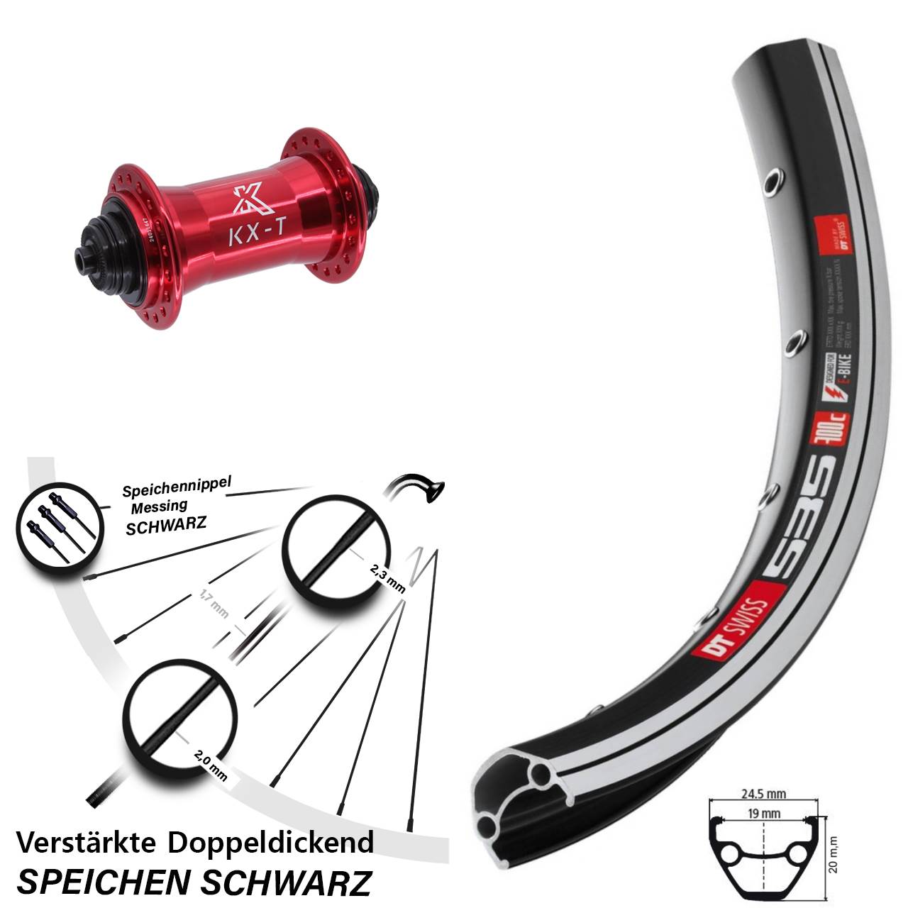 DT Swiss 535 KX-T rot 28 Zoll Vorderrad für Schnellspanner