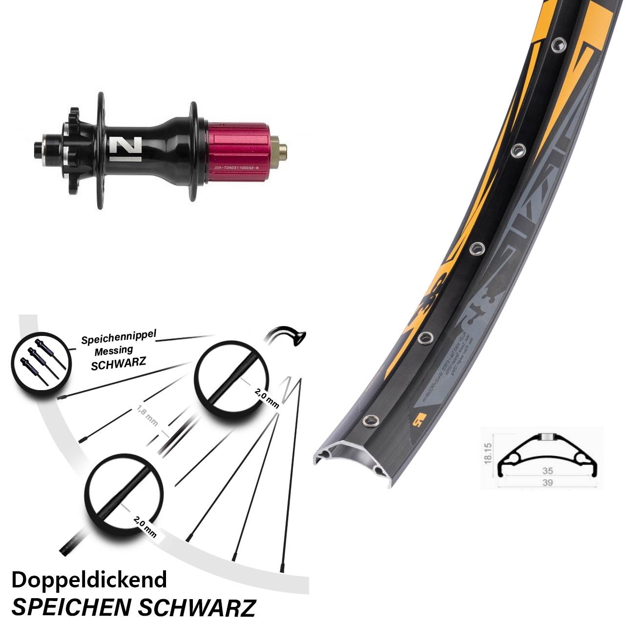 Disc Laufrad 27,5 Zoll Rodi TRYP 35 Novatec D792 8-12 fach für Schnellspanner