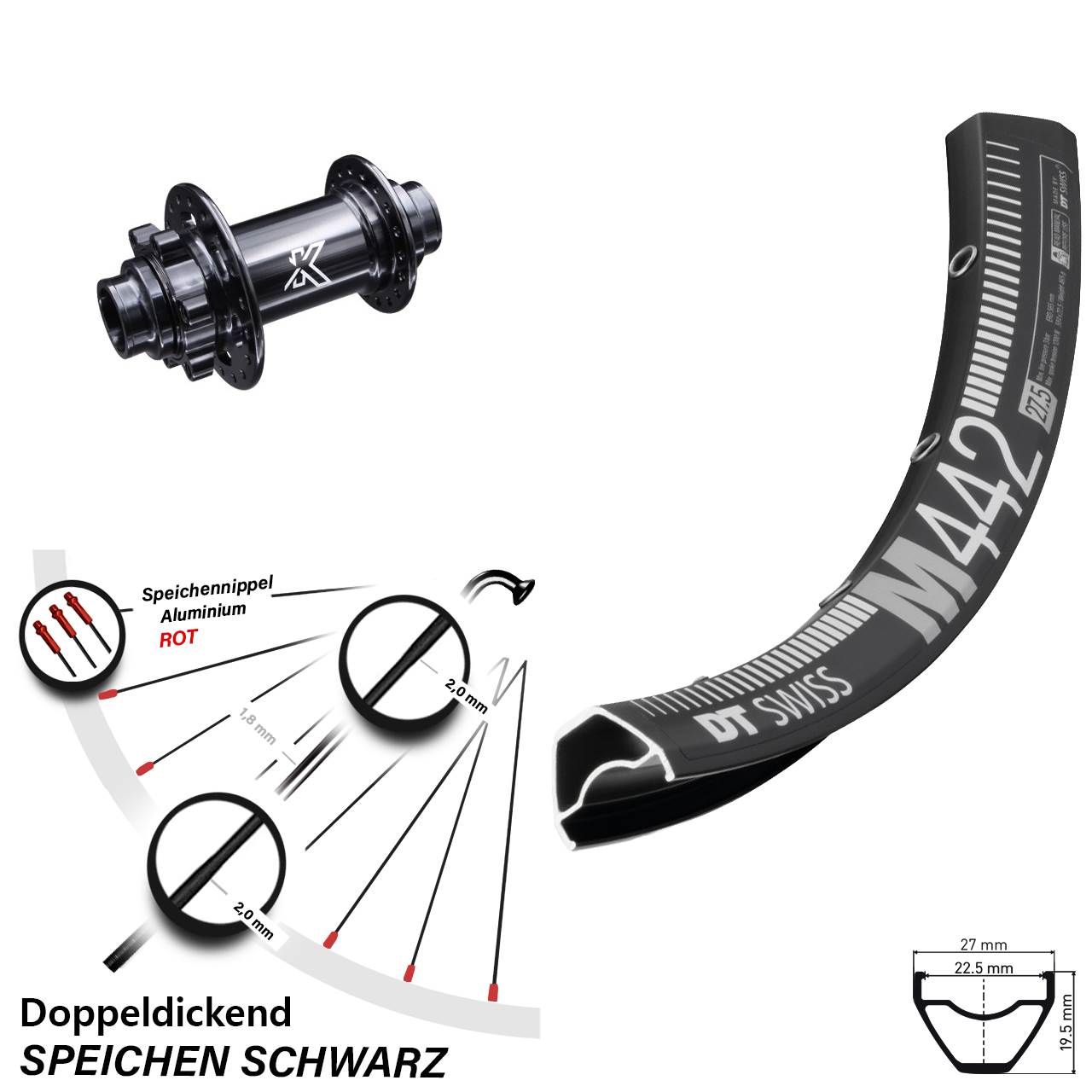 28-29 Zoll DT Swiss M442 KX-M Downhill Disc Vorderrad 20x110 (DH alt)