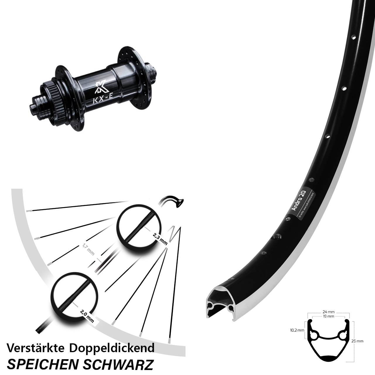 Ryde Andra 20 KX-E 28 Zoll Vorderrad QR