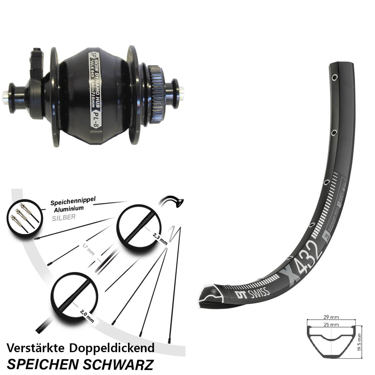 Disc Nabendynamovorderrad 29 Zoll DT Swiss X432 Shutter PL-8 QR
