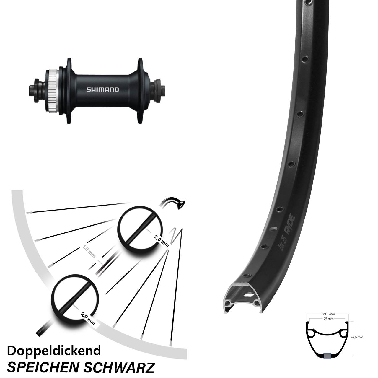 Vorderrad Centerlock QR 29 Zoll Ryde ZAC 25 Shimano Alivio