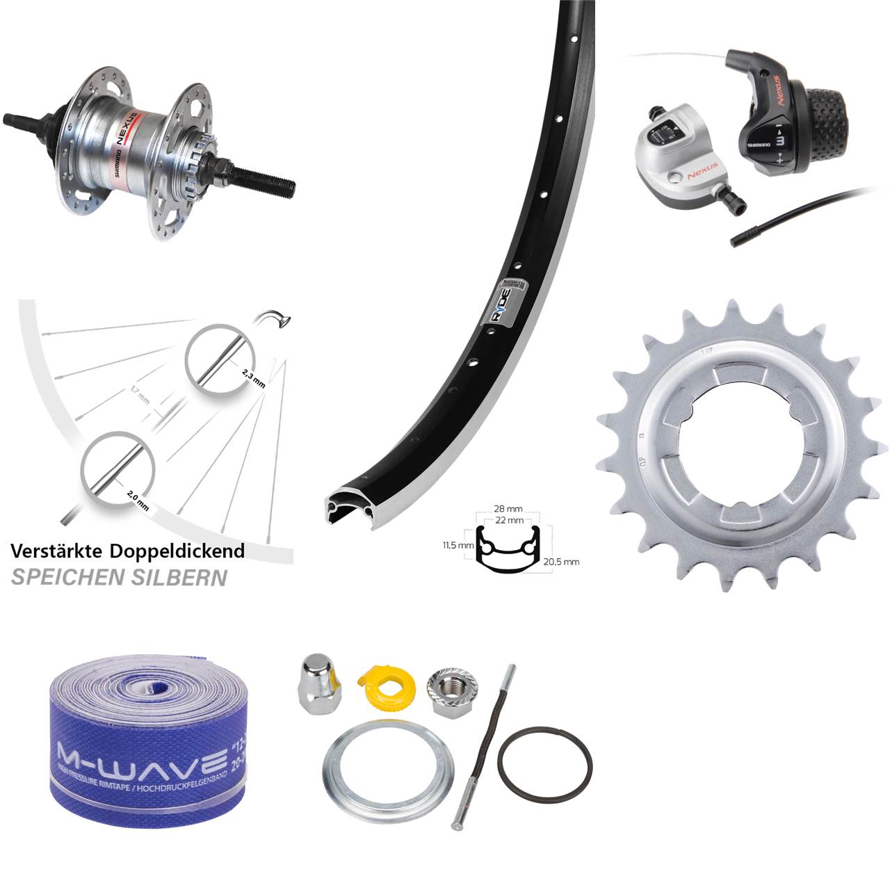 27,5 Zoll Ryde Andra 35 Hinterrad Shimano 3 Gang freilauf