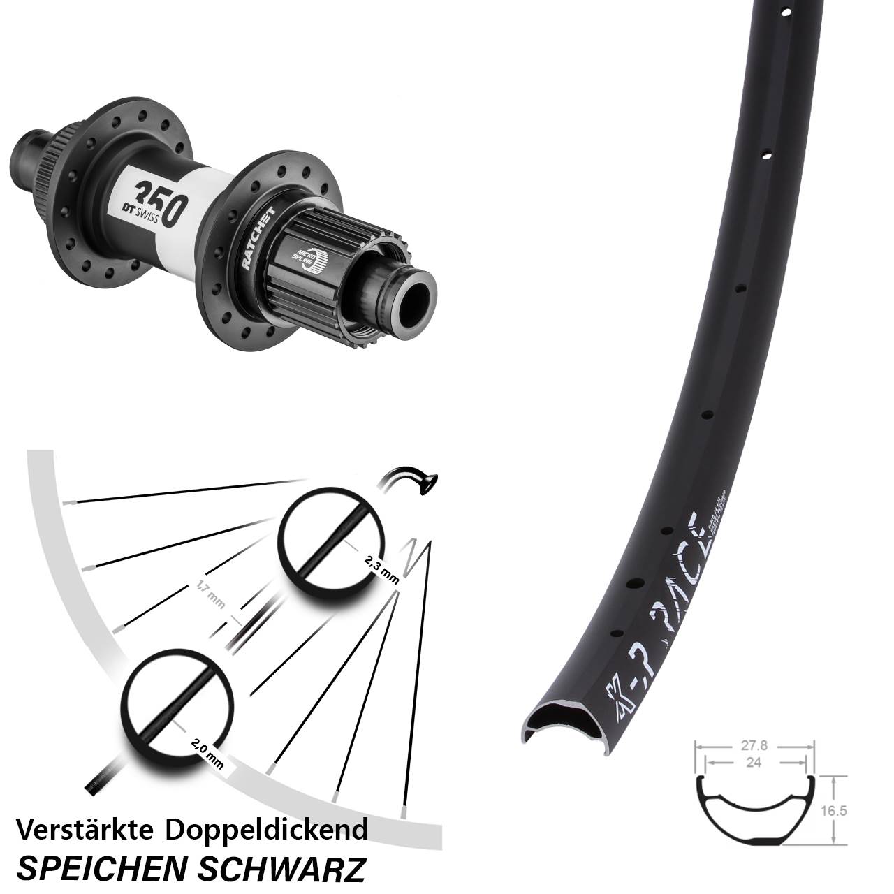 KX-R Race DT Swiss 350 Ratchet 36 Disc Hinterrad 12x142 Shimano Micro Spline