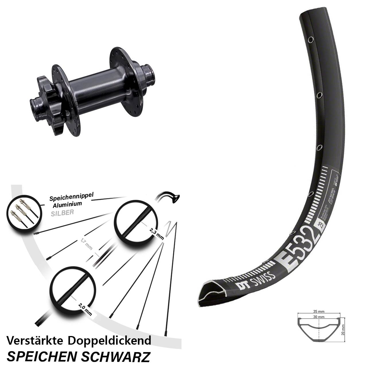 Vorderrad 6-Loch 29 Zoll DT Swiss E532 Aivee MP2 15x110 Boost