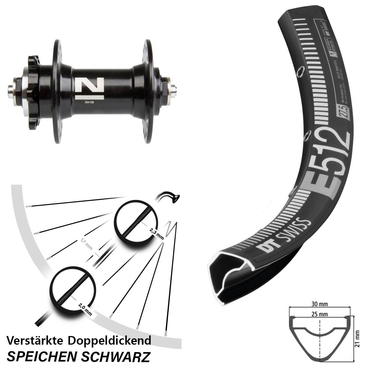 Disc Vorderrad für Schnellspanner 27,5 Zoll DT Swiss E 512 Novatec D-041