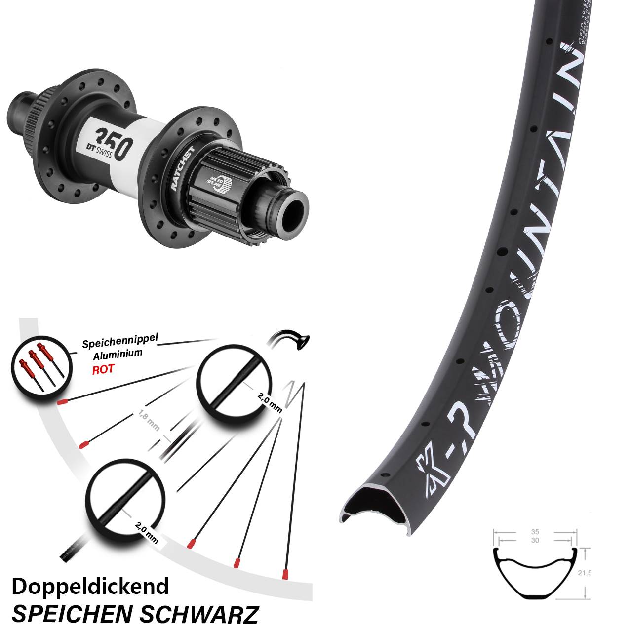 27,5 Zoll KX-R Mountain DT Swiss 350 Hinterrad Centerlock 12x142 Micro Spline