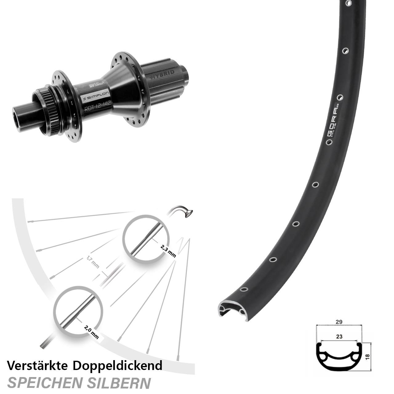 Gora 23 DT Swiss 370 Hybrid 28 Zoll Hinterrad Centerlock 12x142 8-11 fach