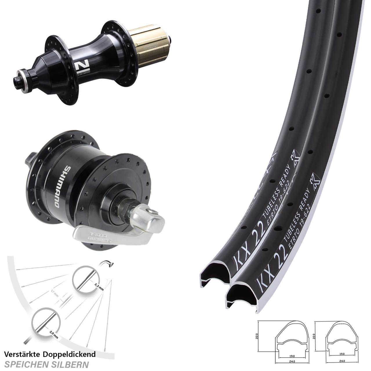 Laufradsatz QR 28 Zoll KX 22 OS Novatec F-162SB Shimano DH3N72 8-12 fach HG