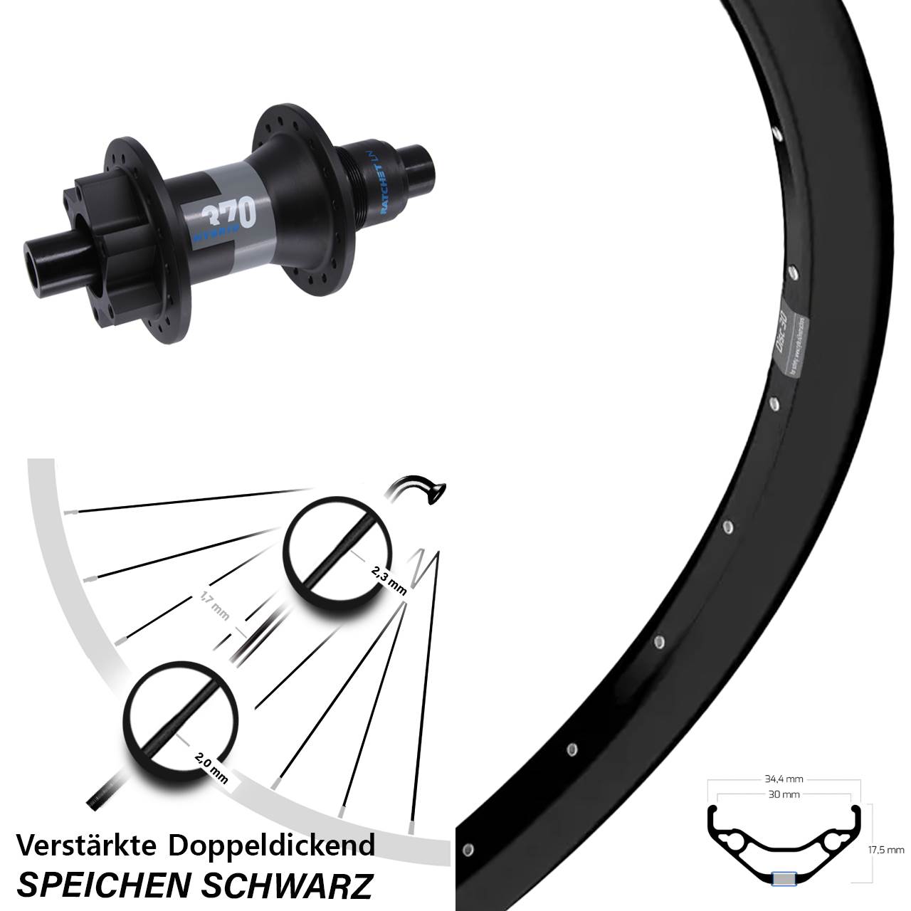 Ryde Disc 30 DT Swiss 370 Hybrid 29 Zoll Laufrad 12x148 XD