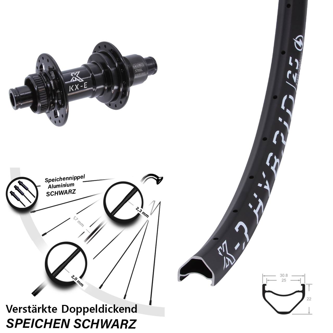 KX-R Hybrid 25 Heavy Duty 26 Zoll Centerlock Hinterrad 12x148 Boost XD