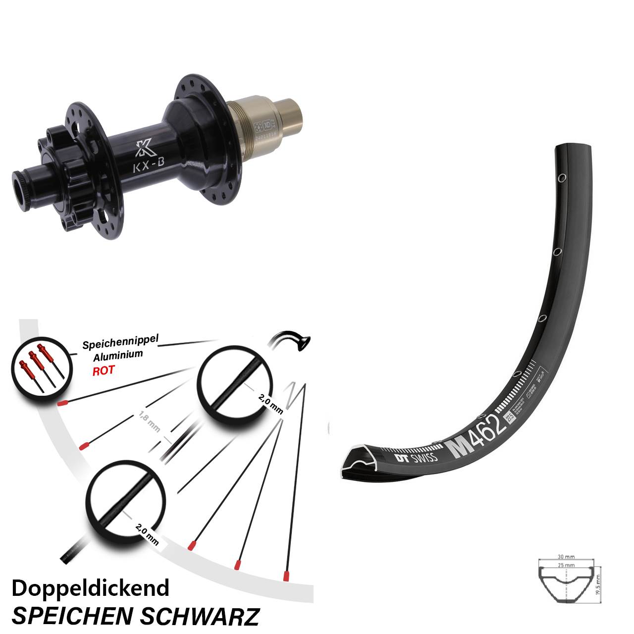 27,5 Zoll DT Swiss M 462 Hinterrad KX-B 6-Loch XD 12x148