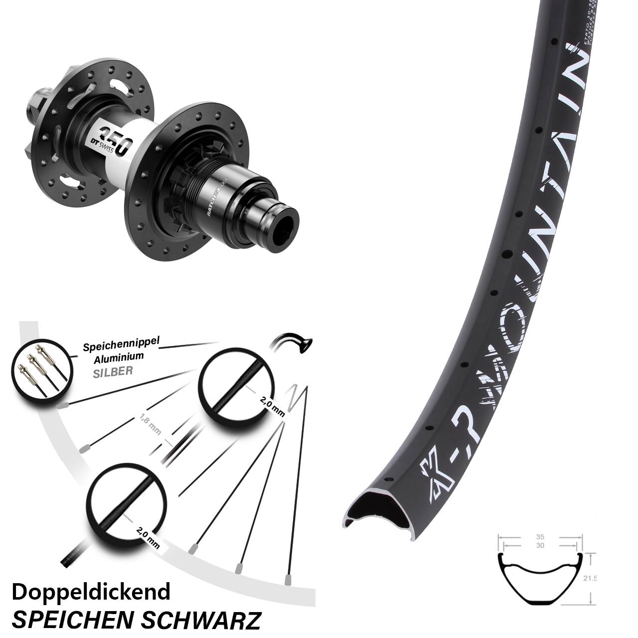27,5 Zoll KX-R Mountain DT Swiss 350 DEG 72 6-Loch Hinterrad 12x148 XD