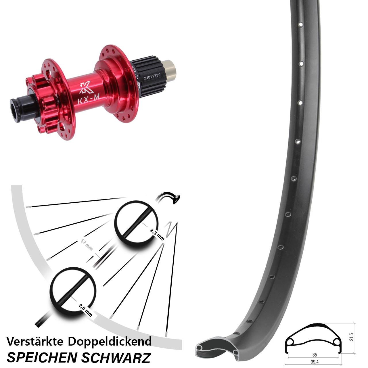 27,5 Zoll Ambrosio E35 KX-M rot Disc Hinterrad 12x142 Shimano Micro Spline