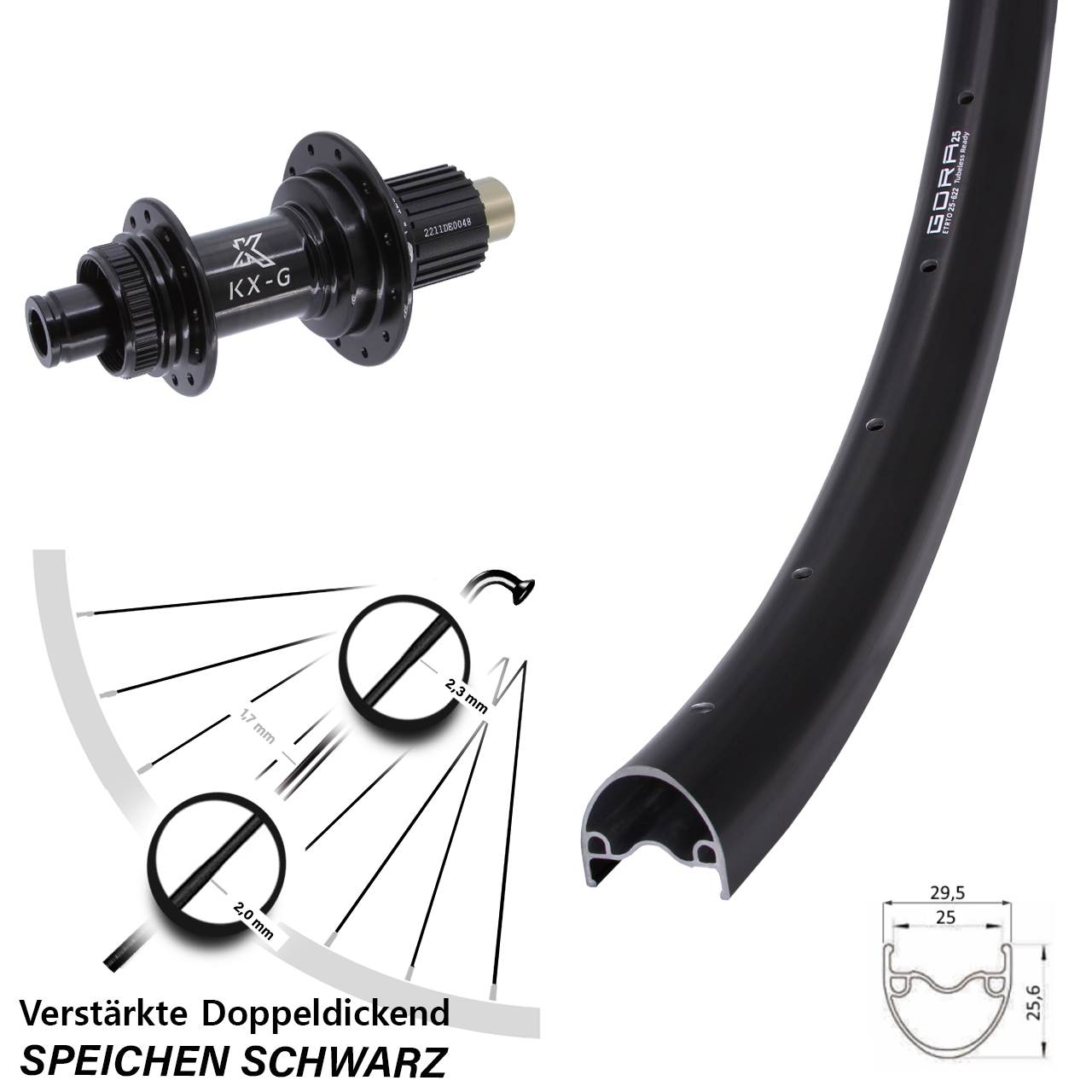 29 Zoll Gora 25 KX-G Steckachse Disc Hinterrad 12x142 Micro Spline