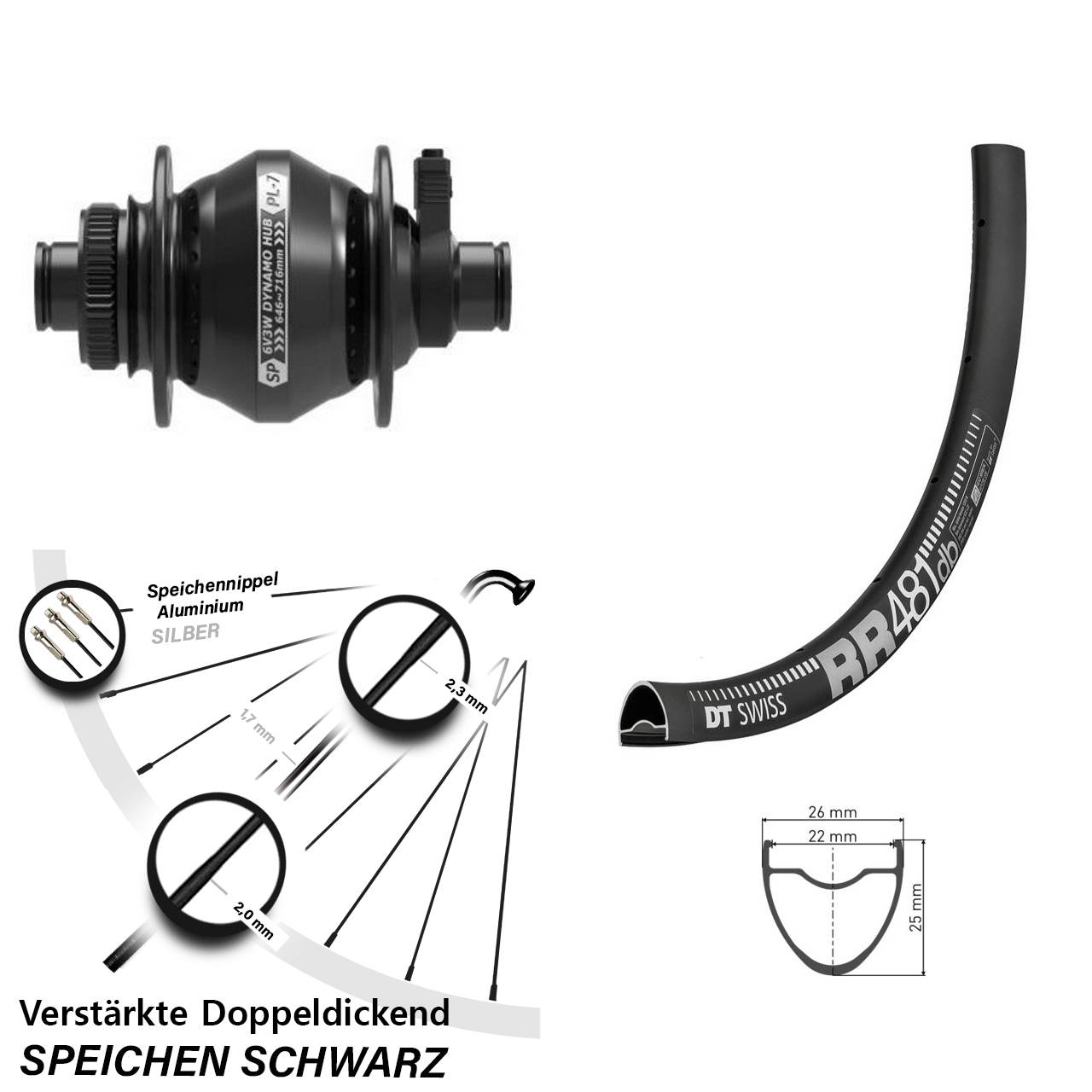 DT Swiss RR481 Shutter Precision PL-7 28 Zoll Centerlock Dynamovorderrad 12x100