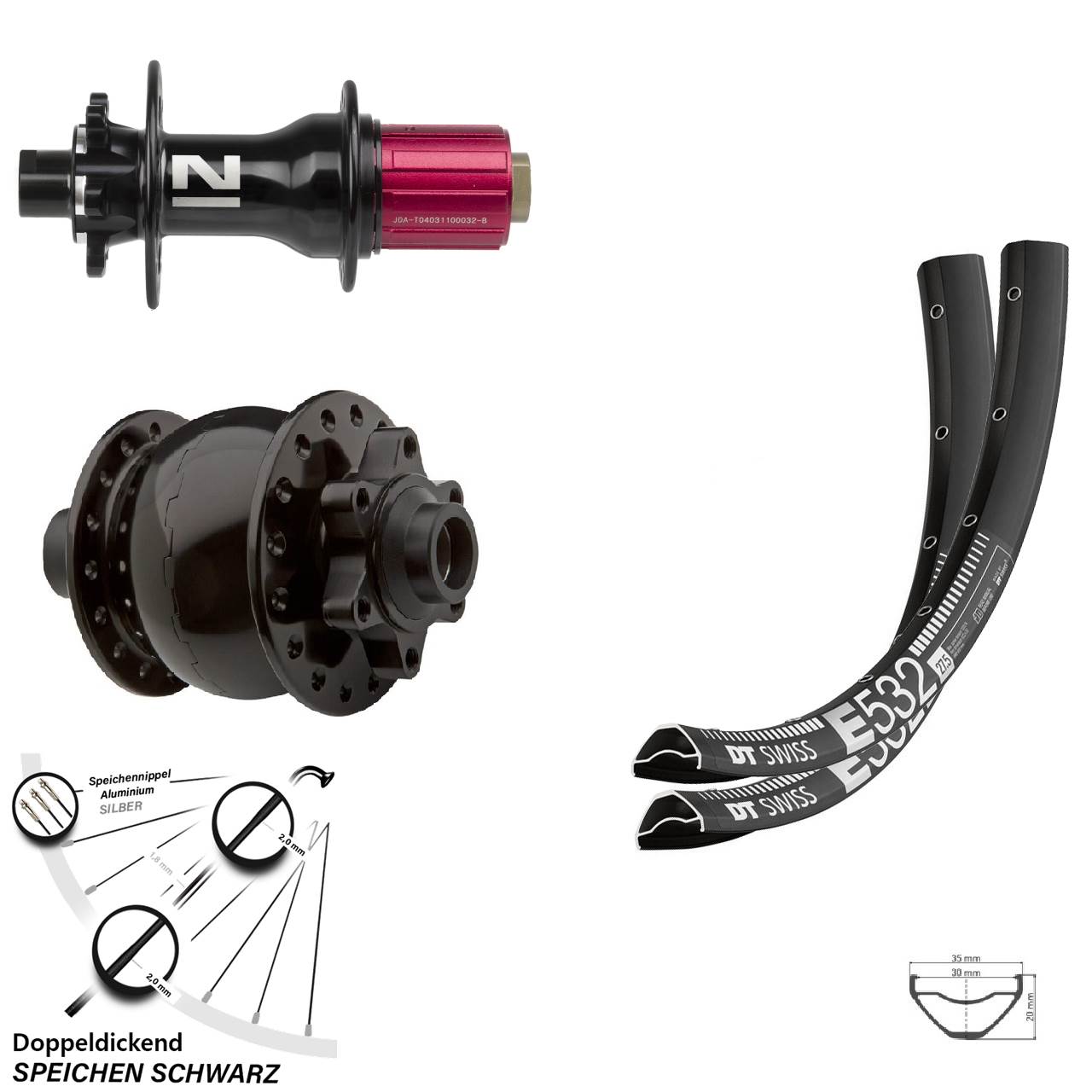 6-Loch Laufradsatz 27,5 Zoll DT Swiss E 532 Novatec D792 SON 28 8-12 fach HG 15x100 12x142
