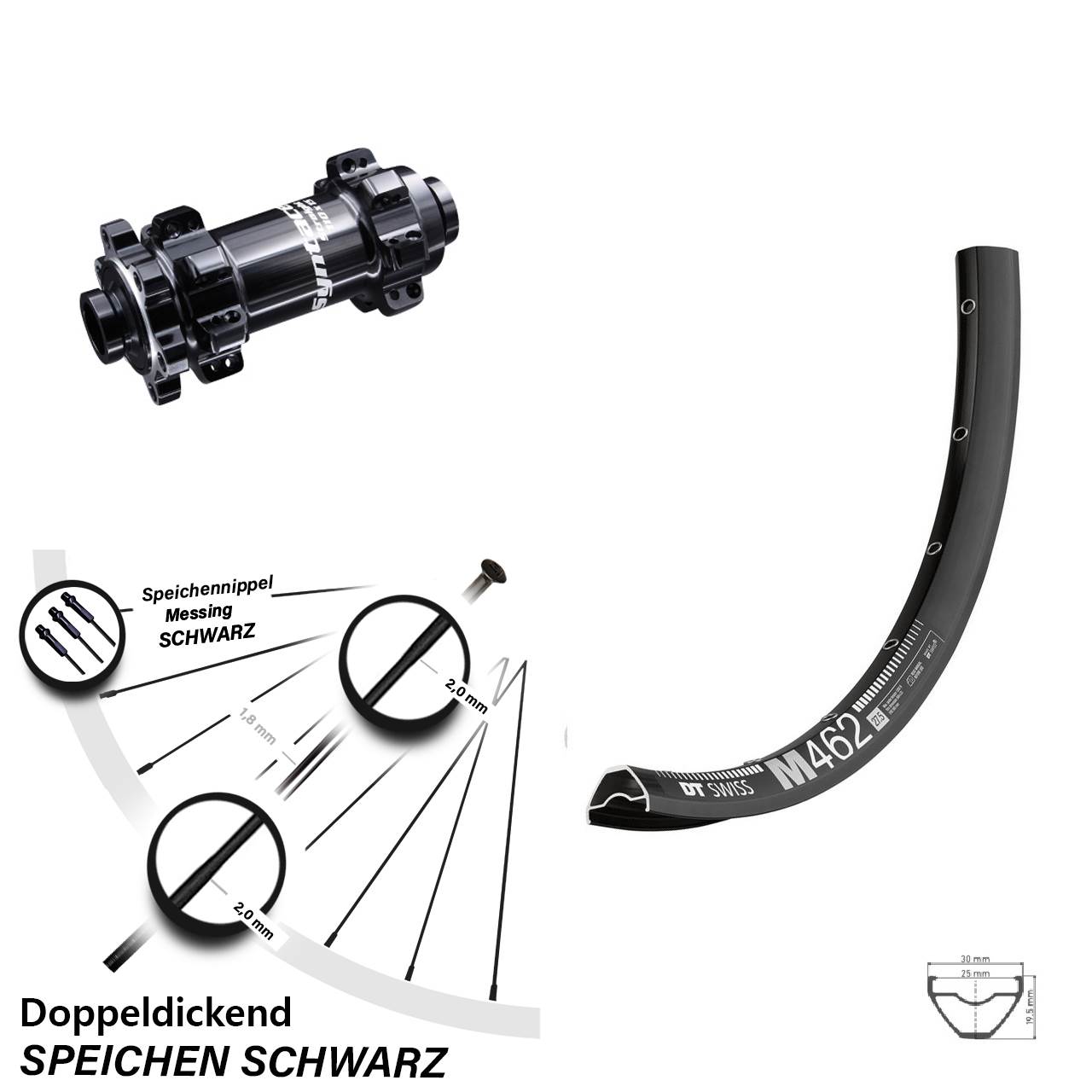 29 Zoll Vorderrad DT Swiss M 462 mit Syntace 15x110 mm Boost Straightpull 6-loch