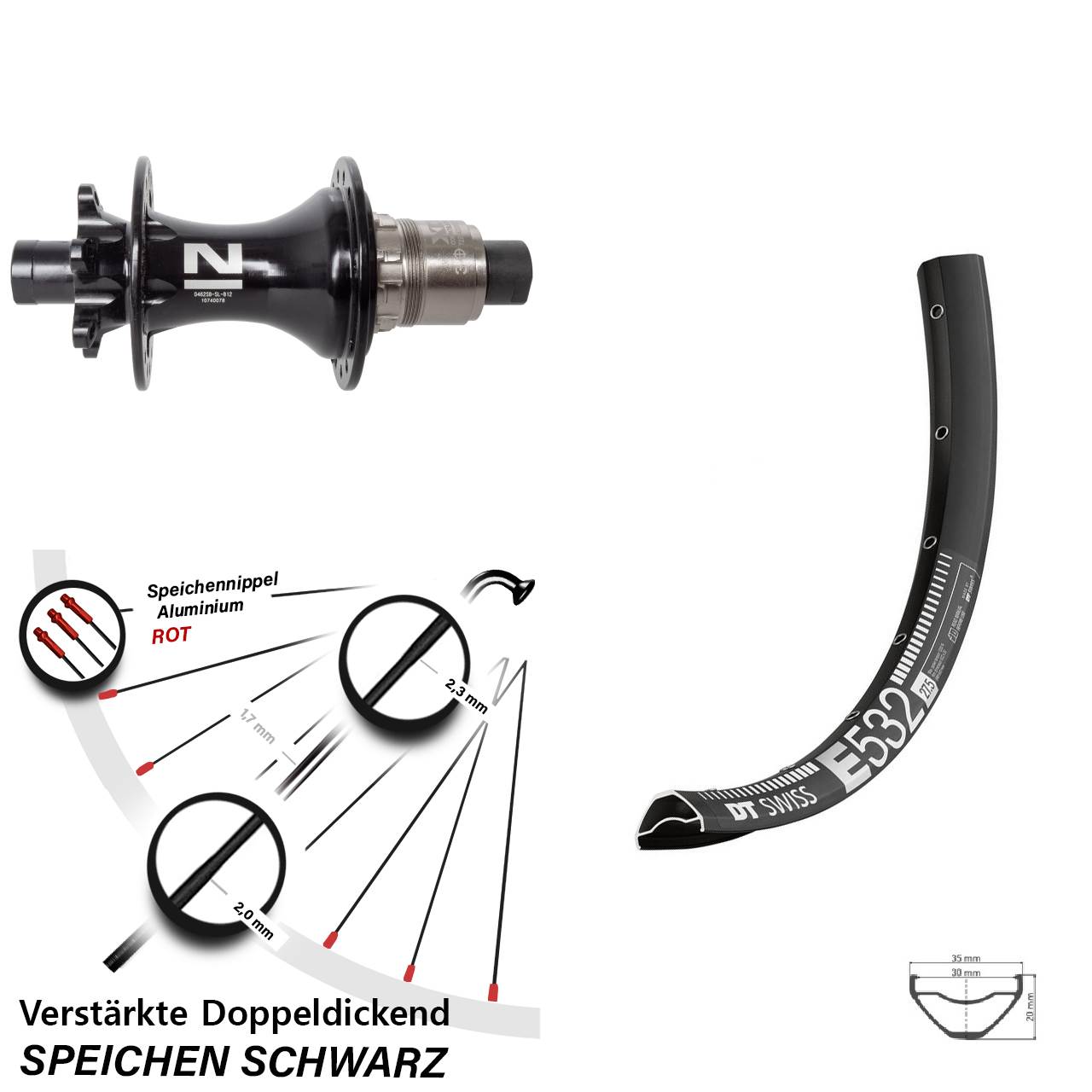 DT Swiss E 532 Novatec D462 29 Zoll 6-Loch Hinterrad 12x148 SRAM XD