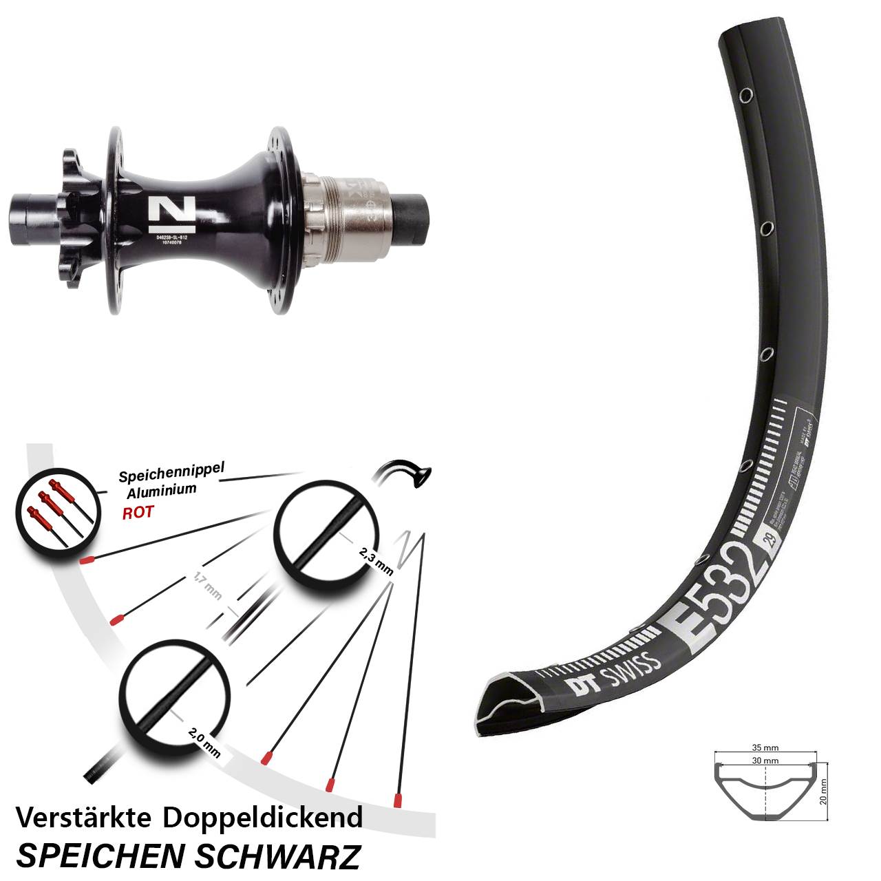 DT Swiss E 532 Novatec D462 29 Zoll 6-Loch Hinterrad 12x148 SRAM XD