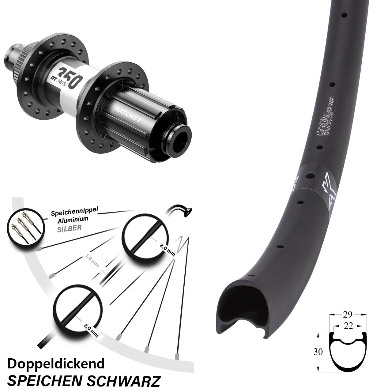 Hinterrad Centerlock 12x142 28 Zoll KX-RC Gravel Carbon DT Swiss 350 Road 11-12 fach