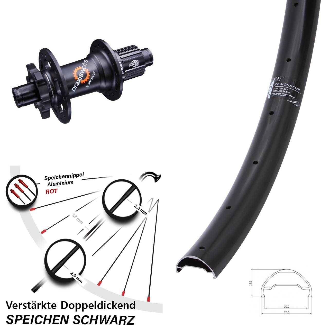 29 Zoll KX Mountain TR DT Swiss 350 Disc Laufrad 12x142 Shimano Micro Spline