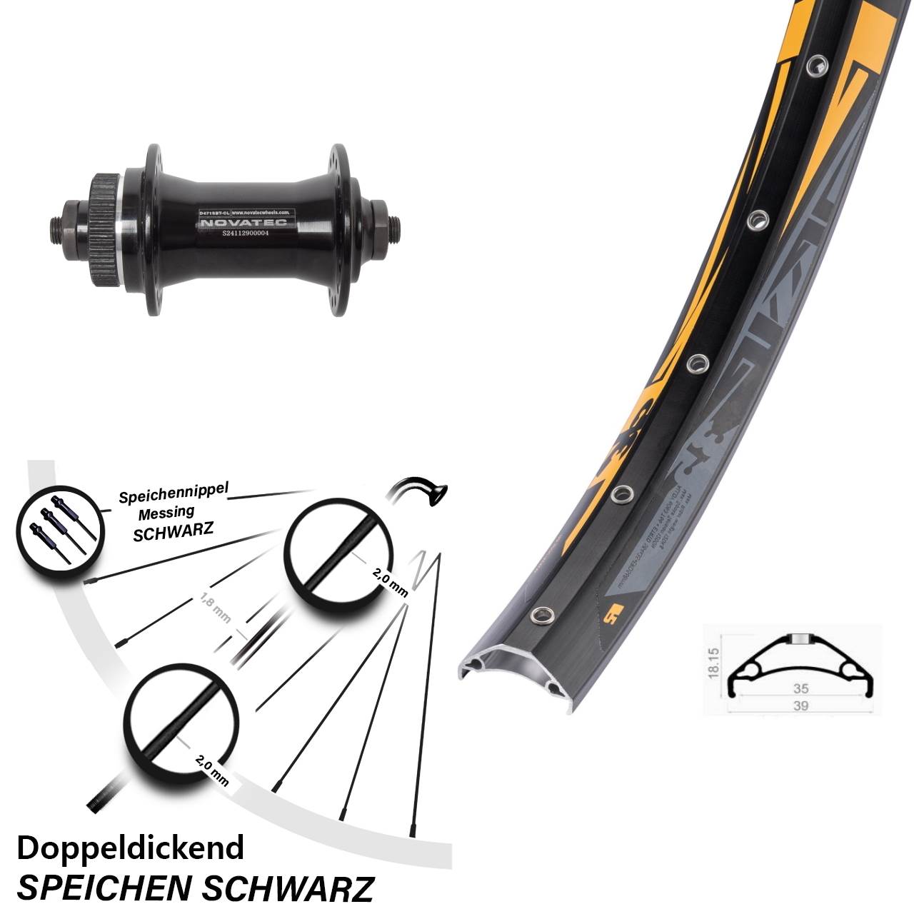 Vorderrad Centerlock 27,5 Zoll Rodi TRYP 35 Novatec D471 QR