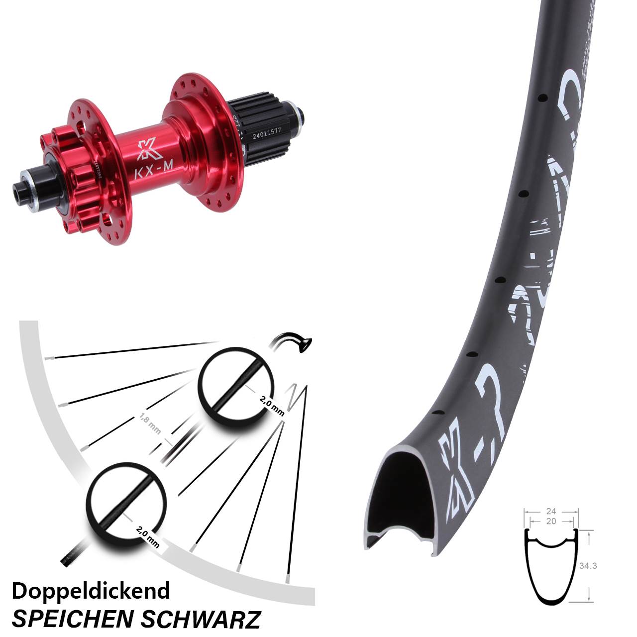 KX-MR Road rot 28 Zoll 6-Loch Hinterrad für Schnellspanner Micro Spline