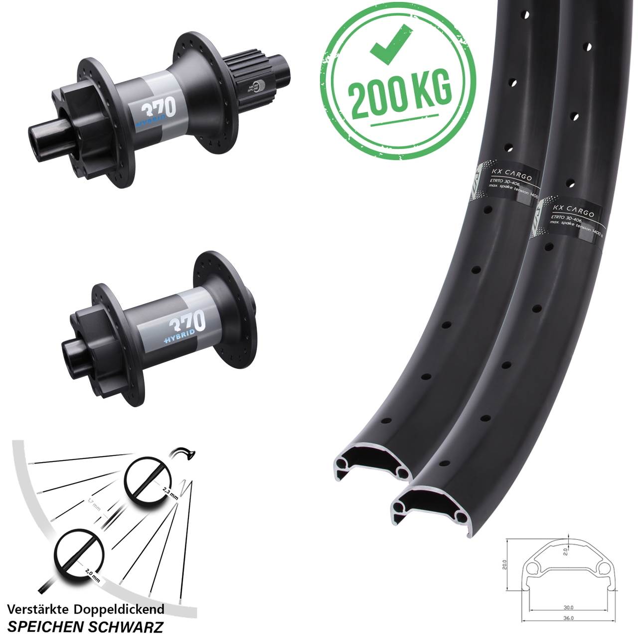 Disc Laufrad-Satz 650B KX Cargo DT Swiss 370 Hybrid Micro Spline 15x110 12x148 B