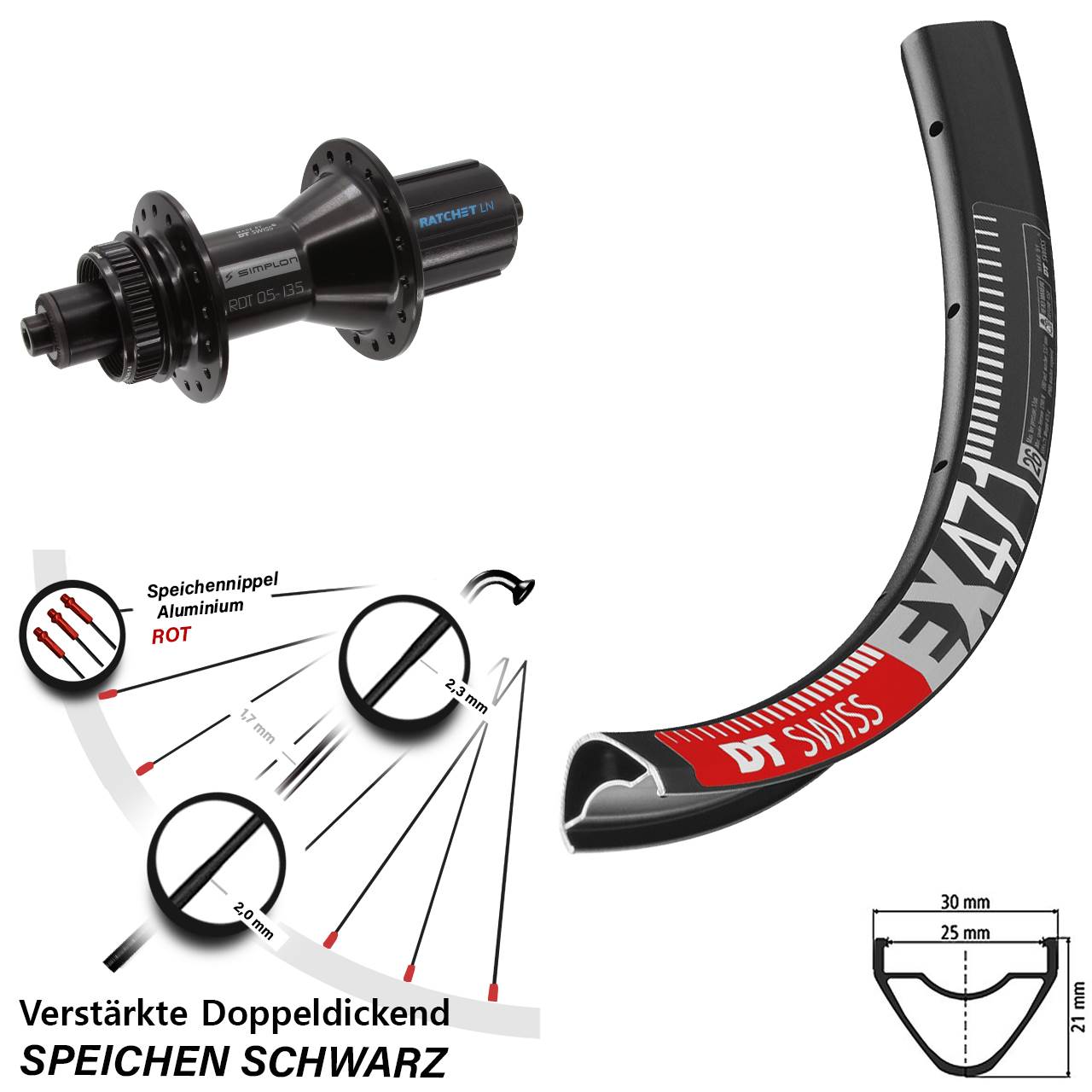 DT Swiss EX 471-370 Hybrid 27,5 Zoll Disc Laufrad für Schnellspanner 8-11 fach
