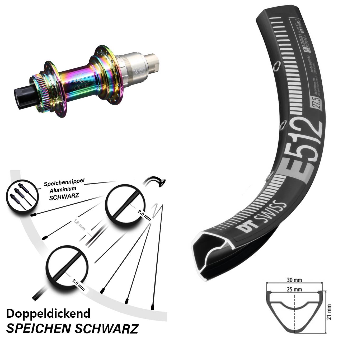 27,5 Zoll DT Swiss E 512 KX-G Oilslick Disc Hinterrad 12x142