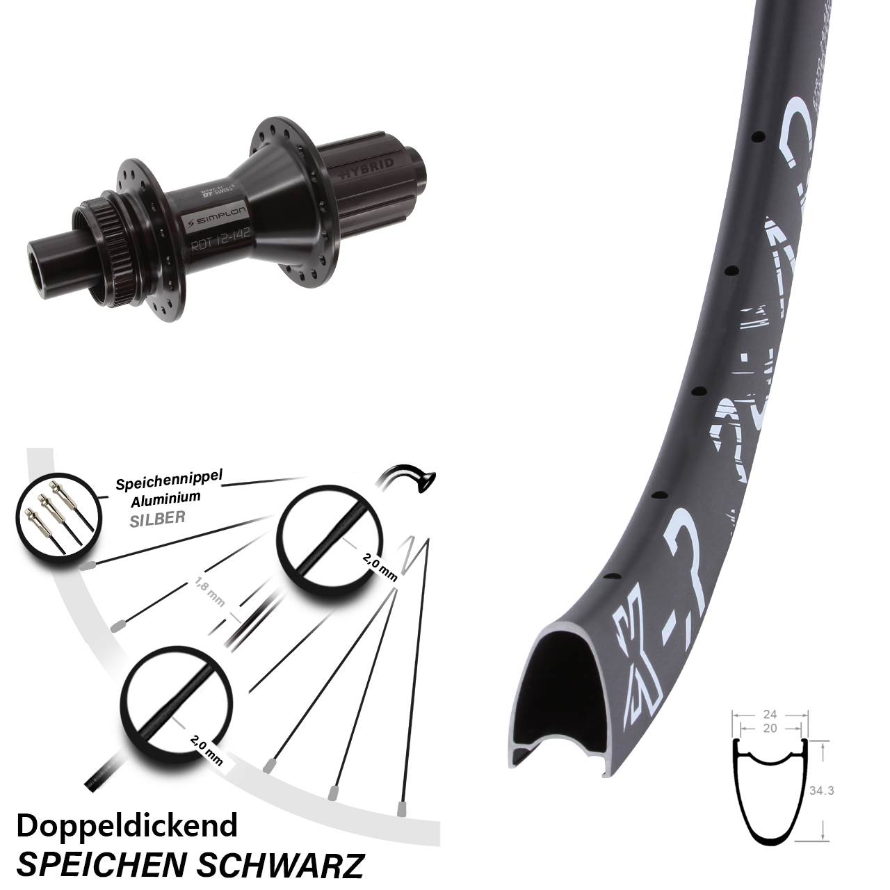 28 Zoll KX R Road DT Swiss 370 Hybrid Centerlock Hinterrad 12x142 8-11 fach