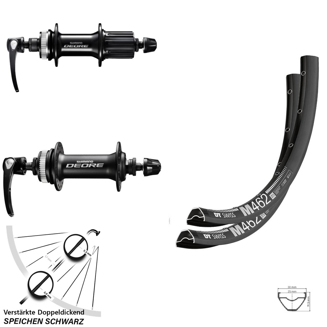 Laufradsatz Centerlock QR 27,5 Zoll DT Swiss M 462 Shimano FH-M6000 HB-M6000 8-11 fach