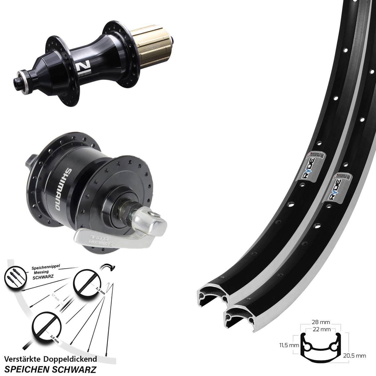 Laufradsatz QR 650B Ryde Andra 35 Novatec F162SB Shimano DH-3N72 8-12 fach HG