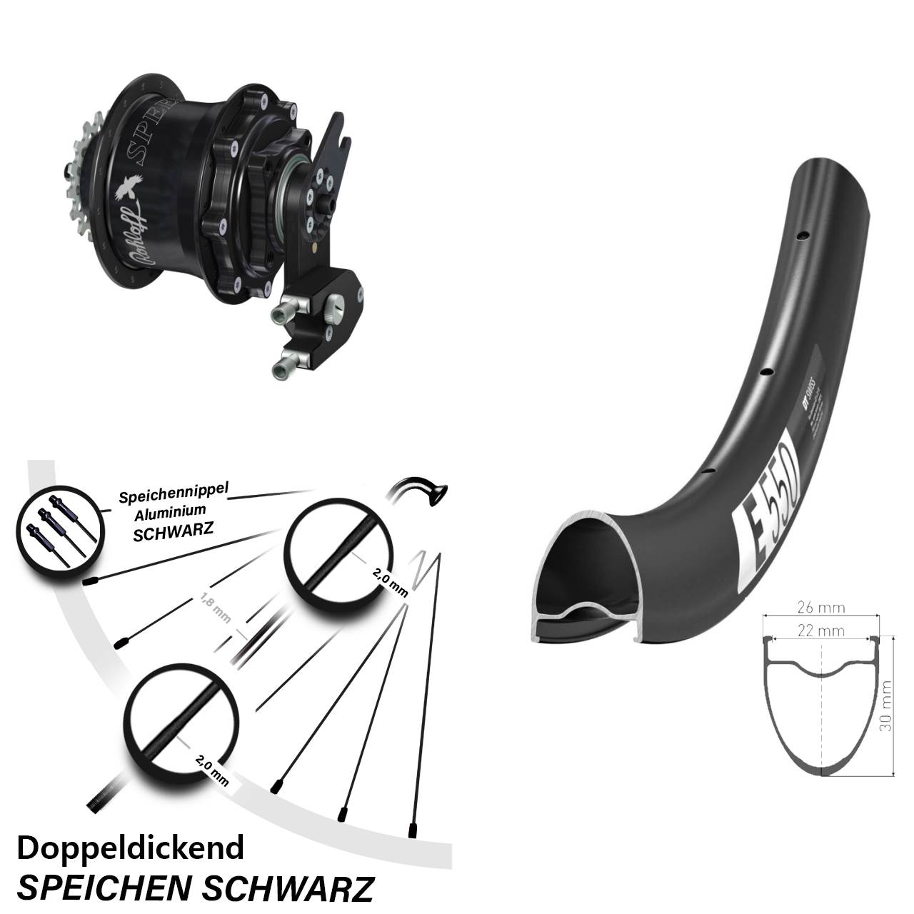 28 Zoll DT Swiss E 550 Rohloff CC DB OEM2 Tandem schwarz