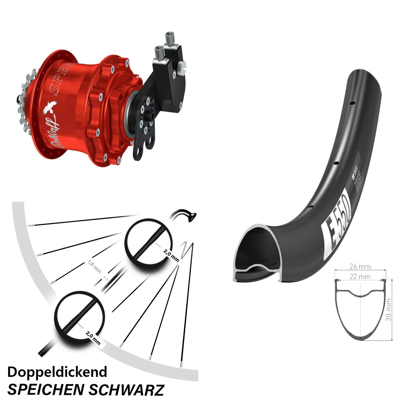 Hinterrad 28 Zoll DT Swiss E 550 Rohloff Speedhub 500/14 CC DB Tandem rot