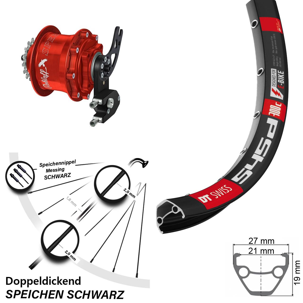 Disc Laufrad 26 Zoll DT Swiss 545 Rohloff Speedhub CC DB PM rot