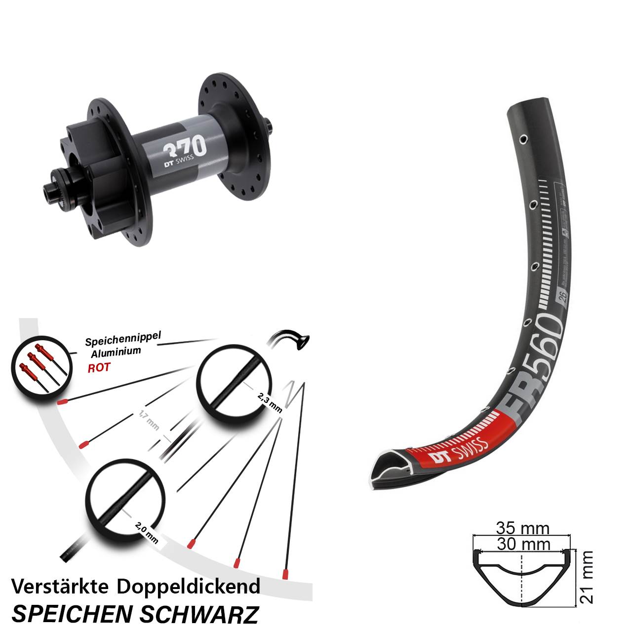 DT Swiss FR 560-370 26 Zoll 6-Loch Vorderrad QR