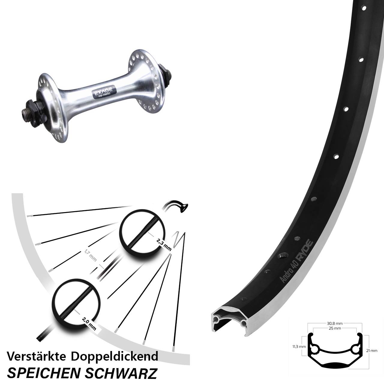 Vorderrad für Schnellspanner 28-29 Zoll Ryde Andra 40 Shimano Exage