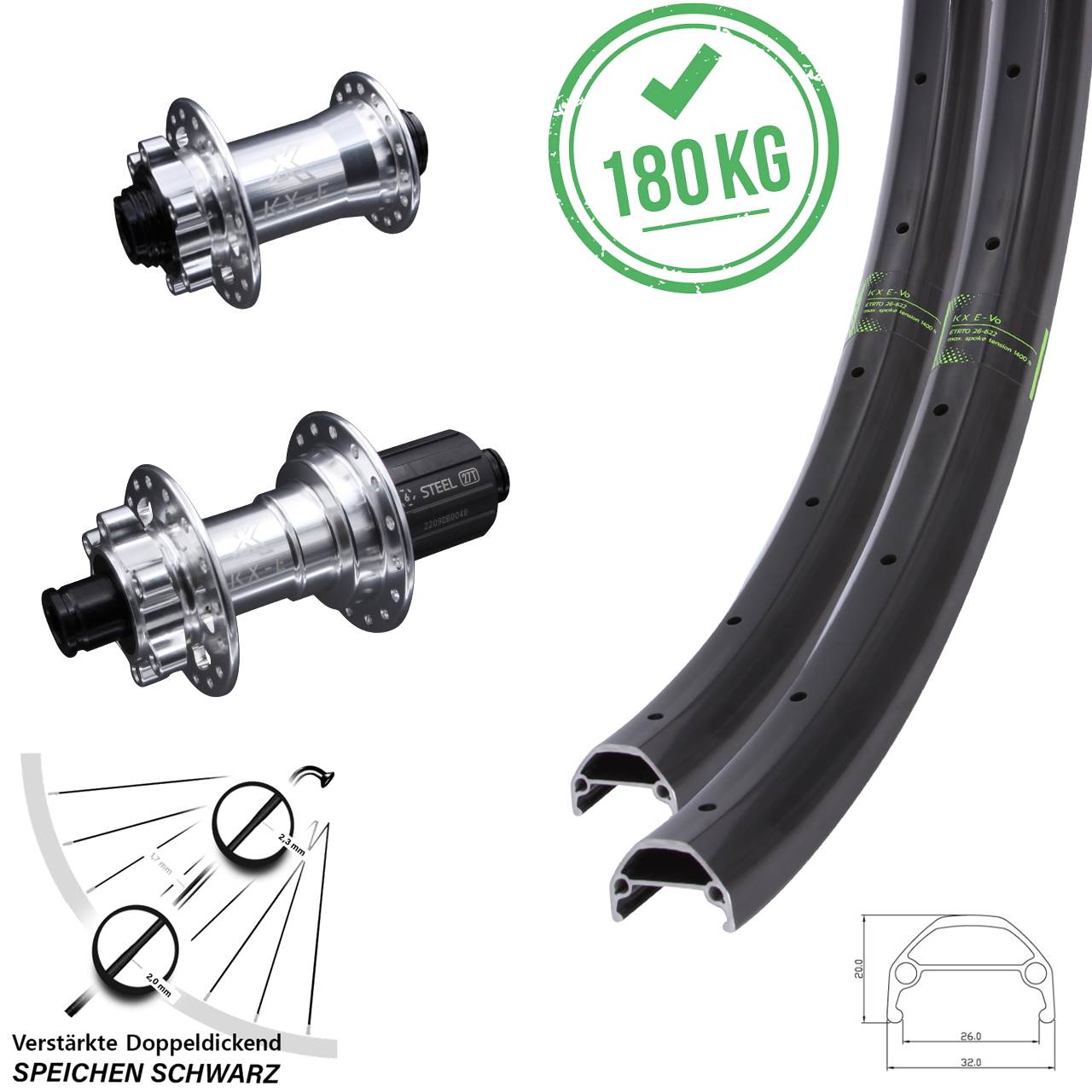 KX-Evo 27,5 Zoll 6-Loch Laufradsatz 15x100 12x142 8-12 fach